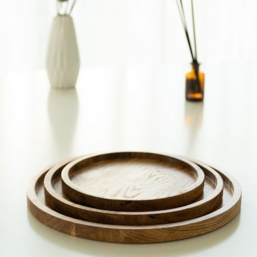 Vague Round Wooden Tray 26 Cm