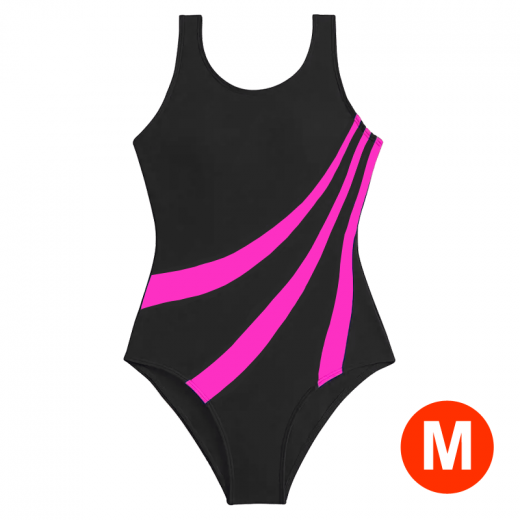 One-piece slim fit sports swimsuit with stylish contrast Pink stripes - Size M