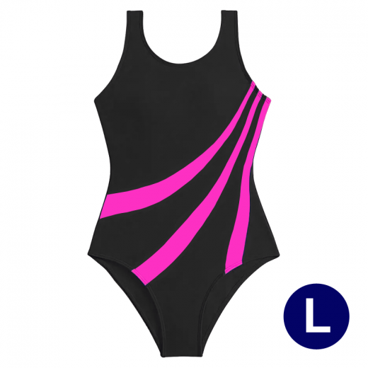 One-piece slim fit sports swimsuit with stylish contrast Pink stripes - Size L