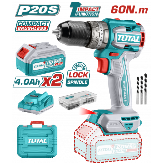 Total TIDLI206026 Compact Brushless Cordless Impact Drill 20v