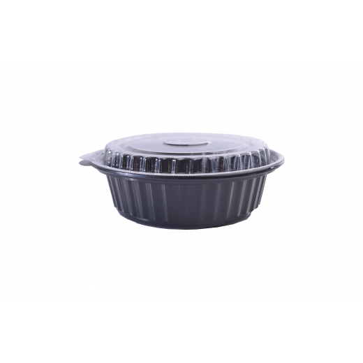 RZ Plastic Containers Round Black 1000cc Microwavable with Lid - 50 PCS