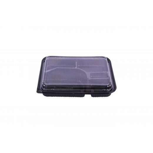 RZ Plastic Containers Rectangle Black 32oz - 5 Parts with Lid Microwavable - 50 PCS