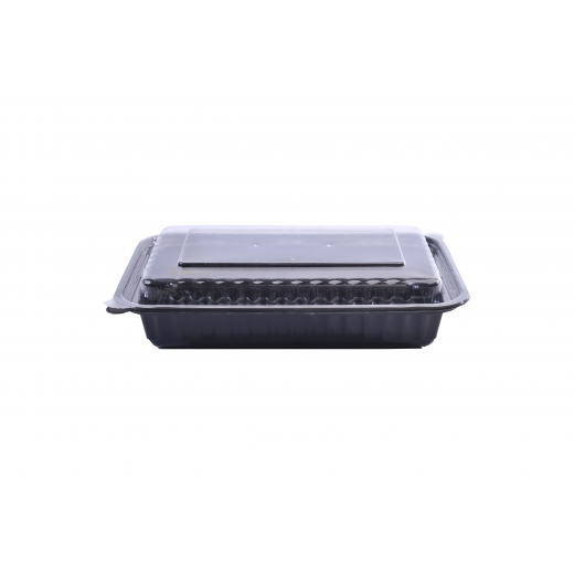 RZ Plastic Containers Rectangle Black 28oz with Lid Microwavable - 50 PCS