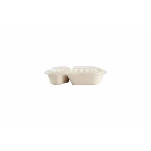 Paper Container Biodegradable 2 Partition - 32oz  - Clear PP Lid - 63 PCS